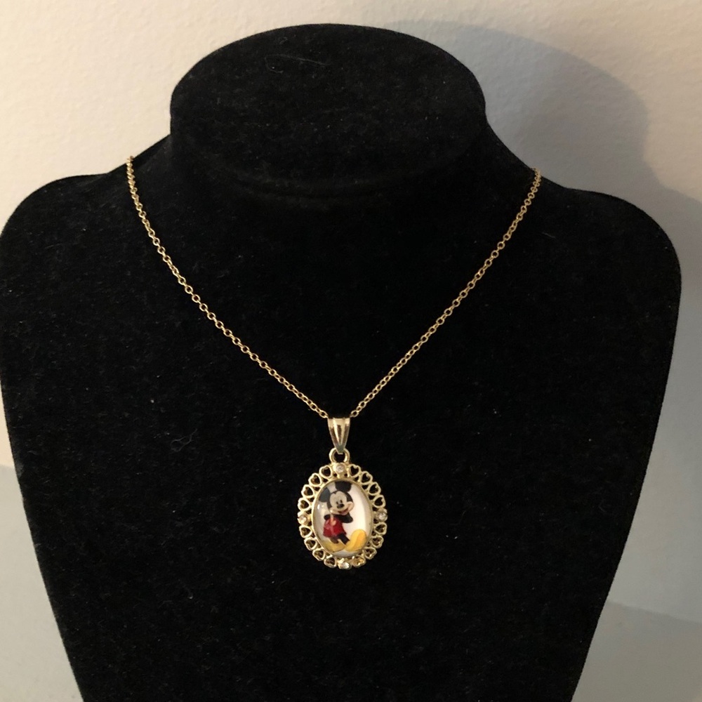 Gold-Tone Mickey Mouse Oval Pendant Necklace - Women Jewelry - Picture 5 of 9